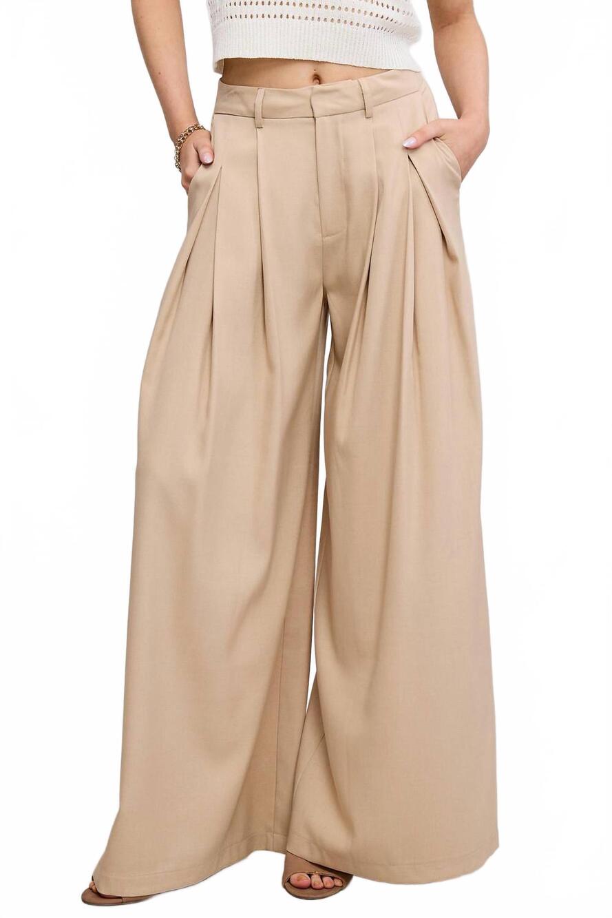 NEW MIMOSA sloan wide leg pleated trousers in beige